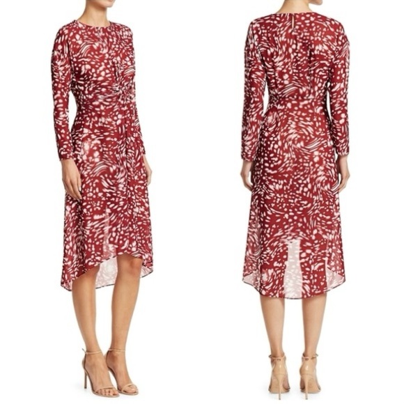 Maje Rivole Imprime Asymmetrical Midi Dress Size Small - Picture 1 of 13